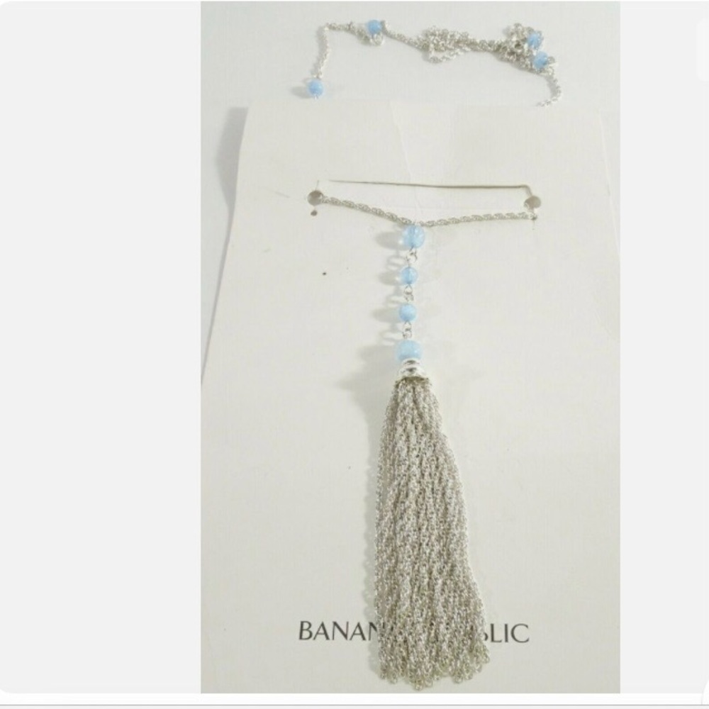 🪅 Banana Republic Silver Tassel Pendant Necklace with Blue Beads - Picture 9 of 9